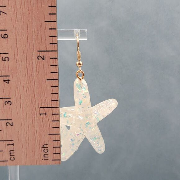 White Iridescent flake Starfish earrings - Picture 4 of 4